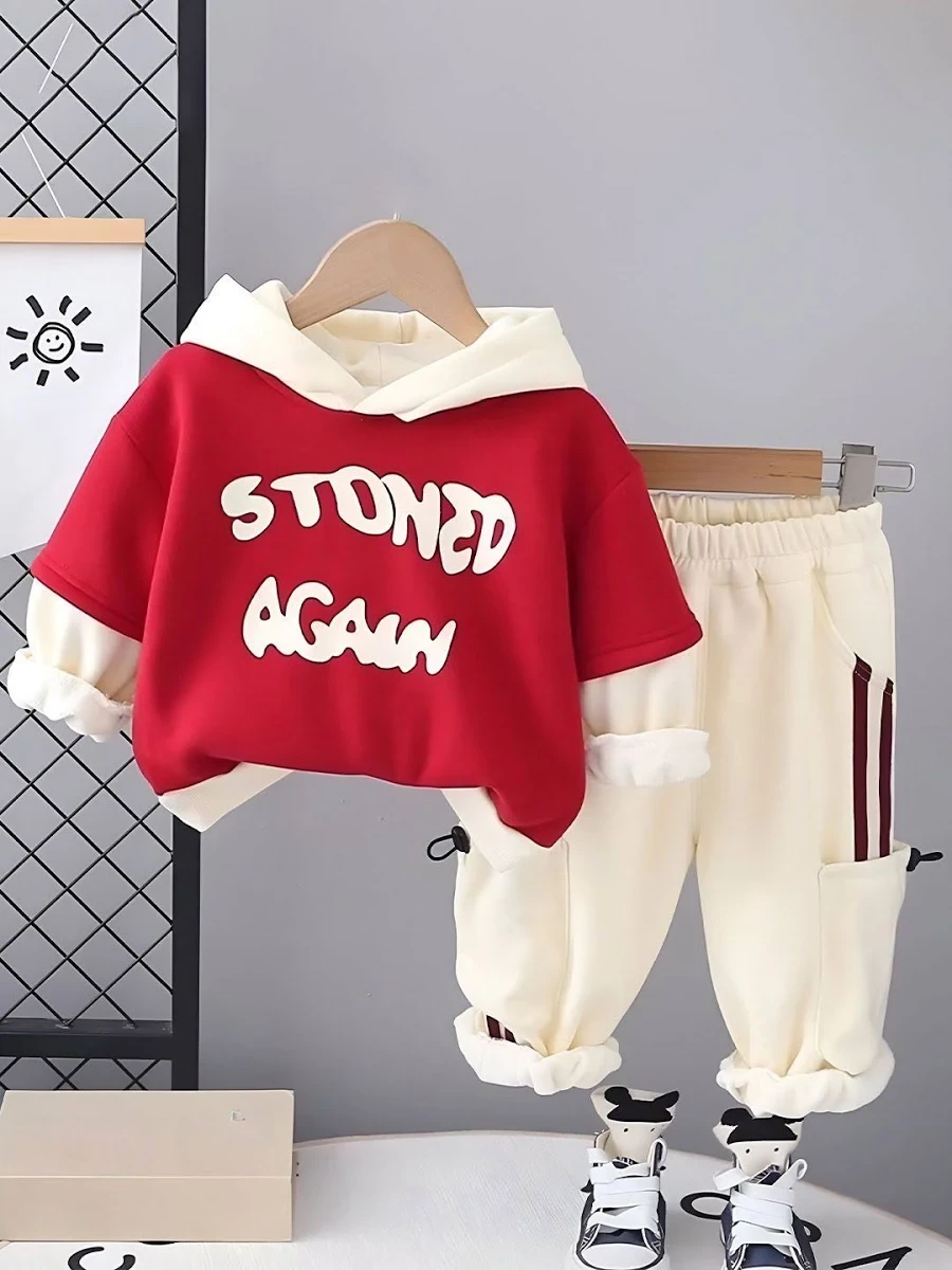 Boys Cotton Printed Hoodie with Jogger Set
